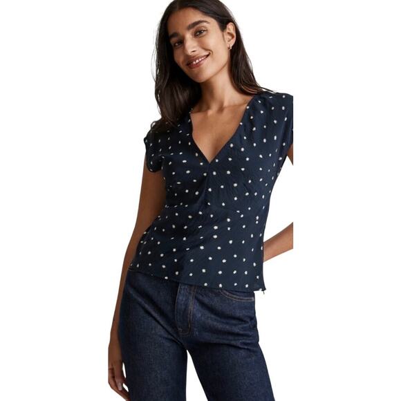 NWT Madewell V Neck Cap Sleeve Ditsy Floral Dressy Work Blouse Top Size 12 - Picture 1 of 16